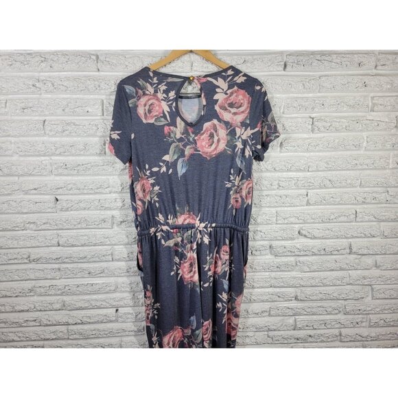 Tickled Teal Women Jumpsuit Extra Large Short Sleeve Gray Floral FLO190E - Picture 6 of 10